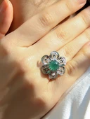 Doğal Taş Yeşil Akik Doğal Taşlı Çiçek Model Telkari Kadın Ayarlanabilir Gümüş Kaplama Yüzük euy59yag thumbnail 2