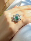 Doğal Taş Yeşil Akik Doğal Taşlı Çiçek Model Telkari Kadın Ayarlanabilir Gümüş Kaplama Yüzük euy59yag thumbnail 1