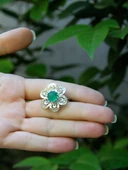 Doğal Taş Yeşil Akik Doğal Taşlı Çiçek Model Telkari Kadın Ayarlanabilir Gümüş Kaplama Yüzük euy59yag thumbnail 3