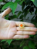 Doğal Taş Akik Doğal Taşlı Yıldız Model Telkari Kadın Ayarlanabilir Altın Kaplama Yüzük euy60ag thumbnail 3