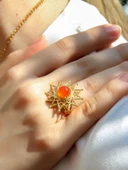 Doğal Taş Akik Doğal Taşlı Yıldız Model Telkari Kadın Ayarlanabilir Altın Kaplama Yüzük euy60ag thumbnail 1