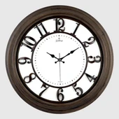 DUVAR SAATİ KAHVERENGİ AHŞAP GÖRÜNÜM İÇİ BEYAZ ÇERÇEVE 46CM KABARTMA RAKAMLI SELEFON KORUMALI AMERİKAN BRİSTOL KADRAN METAL AKREP/YELKOVAN/SANİYE AKAR SANİYELİ MEKANİZMA ABS HAMMADDE MİNERAL CAM - 1