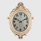 731-CV DUVAR SAATİ KREM RENGİ ÇERÇEVE ÇAP:73cm x 54cm VİNTAGE TAÇLI EKSİTME DEKORATİF AMERİKAN BRİSTOL KADRAN AKAR SANİYELİ MEKANİZMA AKRİLİK BOYA MİNERAL CAM - 1