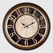 1965-VA DUVAR SAATİ KAHVERENGİ ÇERÇEVELİ İÇİ KAHVE-KAKREM HARİTALI 45CM KABARTMA RAKAMLI SELEFON KORUMALI AMERİKAN BRİS.KADRAN METALİK AKREP/YELKOVAN/SANİYE AKAR SANİYELİ MEKANİZMA AKRİLİK BOYA - 1