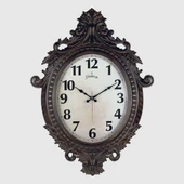 DUVAR SAATİ KAHVERENGİ ÇERÇEVE ÇAP:73cm x 54cm VİNTAGE TAÇLI EKSİTME DEKORATİF AMERİKAN BRİSTOL KADRAN AKAR SANİYELİ MEKANİZMA AKRİLİK BOYA ABS HAMMADDE MİNERAL CAM - 1