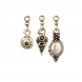 KL- ÜÇLÜ OBJE ETNİK YUVARLAK MODEL ESKİTME SİLVER RENK KÜPE - 1