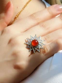 Doğal Taş Akik Doğal Taşlı Yıldız Model Telkari Kadın Ayarlanabilir Gümüş Kaplama Yüzük euy60ar thumbnail 1