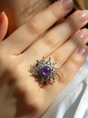 Doğal Taş Ametist Doğal Taşlı Yıldız Model Telkari Kadın Ayarlanabilir Gümüş Kaplama Yüzük euy60amtr thumbnail 2