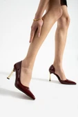 ORPNY Bordo Rugan Kadın Stiletto Altın 9cm Topuklu Kadın Topuklu Ayakkabı - 2