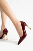 ORPNY Bordo Rugan Kadın Stiletto Altın 9cm Topuklu Kadın Topuklu Ayakkabı - 5