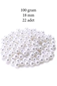 100 gram 18mm Beyaz Renk Plastik İnci Boncuk Çanta ve Takı Yapım Boncuğu (~22 adet) - 1