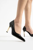 ORPNY Siyah Rugan Kadın Stiletto Altın 9cm Topuklu Kadın Topuklu Ayakkabı - 3