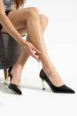 ORPNY Siyah Rugan Kadın Stiletto Altın 9cm Topuklu Kadın Topuklu Ayakkabı - 2
