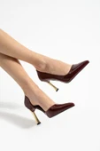 ORPNY Bordo Rugan Kadın Stiletto Altın 9cm Topuklu Kadın Topuklu Ayakkabı - 3