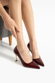 ORPNY Bordo Rugan Kadın Stiletto Altın 9cm Topuklu Kadın Topuklu Ayakkabı - 4