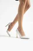 ORPNY Beyaz Rugan Kadın Stiletto Altın 9cm Topuklu Kadın Topuklu Ayakkabı - 4