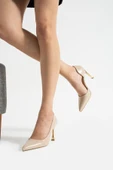 ORPNY Bej Rugan Kadın Stiletto Altın 9cm Topuklu Kadın Topuklu Ayakkabı - 3