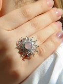 Doğal Taş Pembe Kuvars Doğal Taşlı Yıldız Model Telkari Kadın Ayarlanabilir Gümüş Kaplama Yüzük euy60pkr thumbnail 1