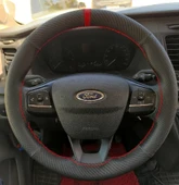 DİKİŞLİ DİREKSİYON KILIFI KARBON NOKTA DERİ KIRMIZI YÜZÜK / DİKİŞ FORD TRANSİT 2020 KASA İÇİN - 2