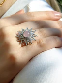 Doğal Taş Pembe Kuvars Doğal Taşlı Yıldız Model Telkari Kadın Ayarlanabilir Gümüş Kaplama Yüzük euy60pkr thumbnail 2