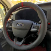 DİKİŞLİ DİREKSİYON KILIFI KARBON NOKTA DERİ KIRMIZI YÜZÜK / DİKİŞ FORD TRANSİT 2020 KASA İÇİN - 1