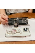 İphone 14 Pro Glossy Yumuşak Ayıcıklı Boncuklu Stantlı Kapak - 1