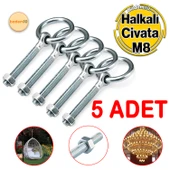 M8 Somunlu 5 li Delikli Halka Metal Paslanmaz Civata Sabitleme Çekme Kaldırma Tavan Kancası Asma Kit thumbnail 1