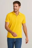 Erkek Kısakol Polo Yaka Fermuarlı Tshirt Sarı - 3