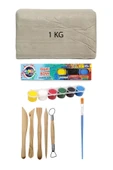 Beyaz Seramik Hamuru 1 kg Kil Ebeşuar Seti 6x15 ml Guaj Boya Seti Düz Fırça Seramik Kili Oyun Hamuru - 1