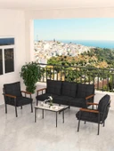 Modern Serisi Bahçe Takımı, Bahçe Mobilyası, Metal Koltuk Takımı - 3+1+1 Sehpalı - Efes Siyah - 1