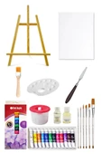 Mini Şövale Seti 38 Cm Red Apple Tüp Yağlı Boya Seti 12 ml 12'li 25x35 Tuval Seti Metal Spatül - 1