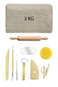 Beyaz Seramik Hamuru 3 kg Seramik Başlangıç Seti 8 Parça Mini Ahşap Merdane - 1