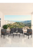 Modern Serisi Bahçe Takımı, Bahçe Mobilyası, Metal Koltuk Takımı - 3+1+1 Sehpalı - Efes Koyu Gri - 2