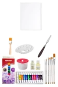 Red Apple Tüp Yağlı Boya Seti 12 ml 12'li 25x35 Tuval Seti Metal Spatül Zemin Fırça Resim Paleti - 1