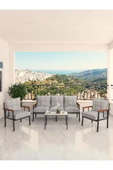 Modern Serisi Bahçe Takımı, Bahçe Mobilyası, Metal Koltuk Takımı - 3+1+1 Sehpalı - Efes Açık Gri - 2