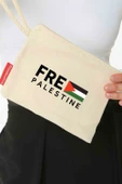 Geleneksel Filistin "Free PALESTINE" Ve Flaglı Dijital Baskılı Askılı Kanvas Clutch Fermuarlı EL Çan B320011 - 1