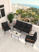 Modern Serisi Bahçe Takımı, Bahçe Mobilyası, Metal Koltuk Takımı - 3+1+1 Sehpalı - Efes Siyah - 3