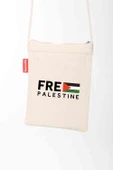 Geleneksel Filistin "Free PALESTINE" Ve Flaglı Dijital Baskılı Askılı Kanvas Bez Fermuarlı Çanta 18* B330011 - 1