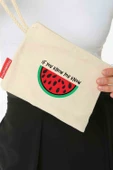 Geleneksel Filistin Yarım Karpuzlu "IF YOU KNOW YOU KNOW" Dijital Baskılı Askılı Kanvas Clutch Fermu B320009 - 1