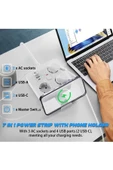 Akım Korumalı Anahtarlı Priz - 3X Priz - 2X Usb - 2X Type-C - 2 mt Kablo Hızlı Şarj Özellikli Siyah - 6