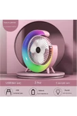 Masaüstü Vantilatör Usb Şarjlı Rgb Led Işıklı 3 Kademeli 180° Ayarlanabilir Soğutucu Fan Pembe - 1
