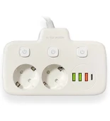 Akım Korumalı 2'li Ayrı Anahtarlı Priz, 2x Priz, 3x USB, 1x Type-C, 2 mt Kablo, Hızlı Şarj - 3
