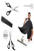 6 Parça Full Berber Seti - Makas -Tarak - Önlük - Kaş Makası - Cımbız  Özel Set - 1