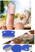 2 Li Set Kedi Köpek Tavşan İçin Parmağa Takılan Diş Fırçası - İnce Dişli Bit Pire Tarağı - 1