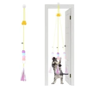 Elastik Tırtıl Kedi Oyuncağı Vantuzlu Lastikli Kedi Zilli Peluş Yakalama Egzersiz Oyuncağı - 5