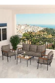 Modern Serisi Bahçe Takımı, Bahçe Mobilyası, Metal Koltuk Takımı - 3+1+1 Sehpalı - Atlantik Capucino - 1