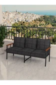 Modern Serisi Bahçe Takımı, Bahçe Mobilyası, Metal Koltuk Takımı - 3+1+1 Sehpalı - Atlantik Antrasit - 3