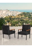 Modern Serisi Bahçe Takımı, Bahçe Mobilyası, Metal Koltuk Takımı - 3+1+1 Sehpalı - Atlantik Siyah - 4