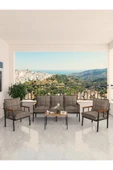 Modern Serisi Bahçe Takımı, Bahçe Mobilyası, Metal Koltuk Takımı - 3+1+1 Sehpalı - Atlantik Capucino - 2