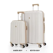 MÇS Bavul Büyük ve Kabin 2li Set Kırılmaz Silikon Valiz V305 Kemik/Şampanya thumbnail 1